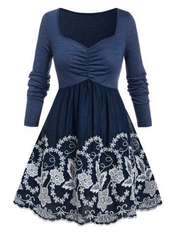 Plus Size Flower Embroidered Ruched T-shirt