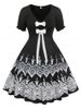 Plus Size Tribal Print Bowknot Flare Dress -  
