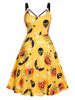 Plus Size Halloween Bat Pumpkin Print Dress -  