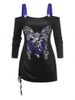 Plus Size Gothic Cold Shoulder Butterfly Skull Print Cinched T-shirt -  