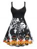 Plus Size Halloween Printed Fit and Flare Dress -  