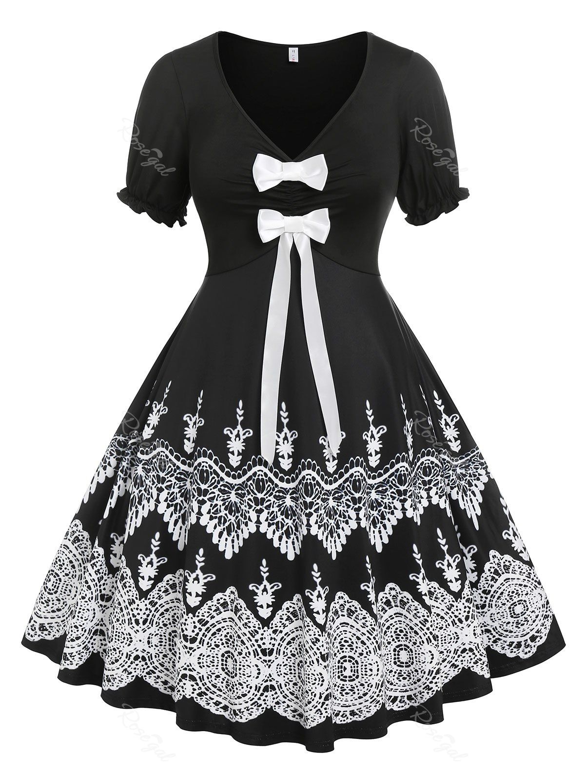 Sale Plus Size Tribal Print Bowknot Flare 50s Dress  