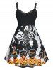 Robe D'Halloween Evasée Ajustée Imprimée de Grande Taille - Noir 1X