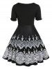 Plus Size Tribal Print Bowknot Flare 50s Dress -  