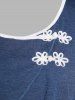Plus Size Floral Print Frog Buttons 2 in 1 T-shirt -  