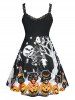Plus Size Halloween Printed Fit and Flare Dress -  