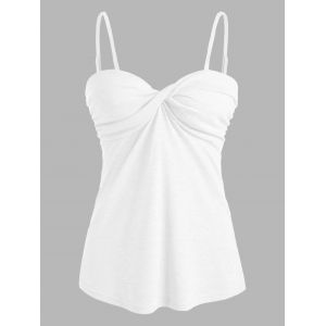 

Spaghetti Strap Front Twist Heathered Tank Top, White