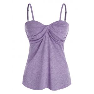 

Spaghetti Strap Front Twist Heathered Tank Top, Light purple