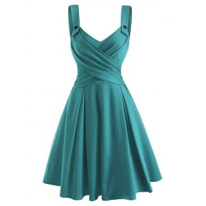 

Mock Button Criss Cross Sweetheart Dress, Green
