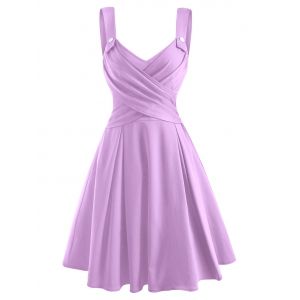 

Mock Button Criss Cross Sweetheart Dress, Purple