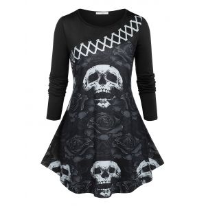 

Plus Size Skull Print Halloween T-shirt, Black