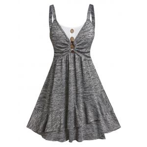 

Button Ruched Bust Layered Flounce Dress, Light gray