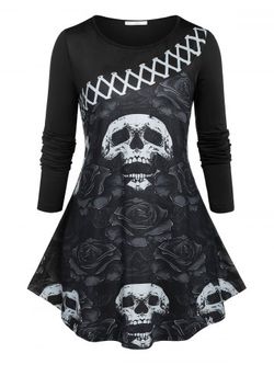 Plus Size Skull Print Gothic T-shirt - BLACK - 1X