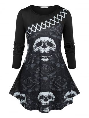 Plus Size Skull Print Gothic T-shirt