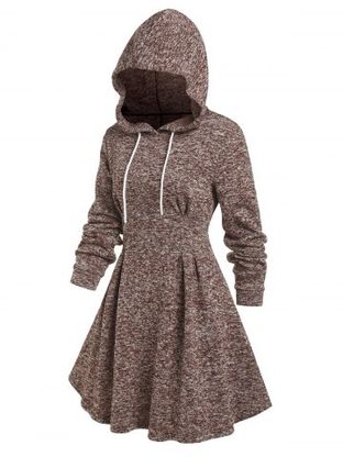 Hooded Knitted Mix Color Flare Dress