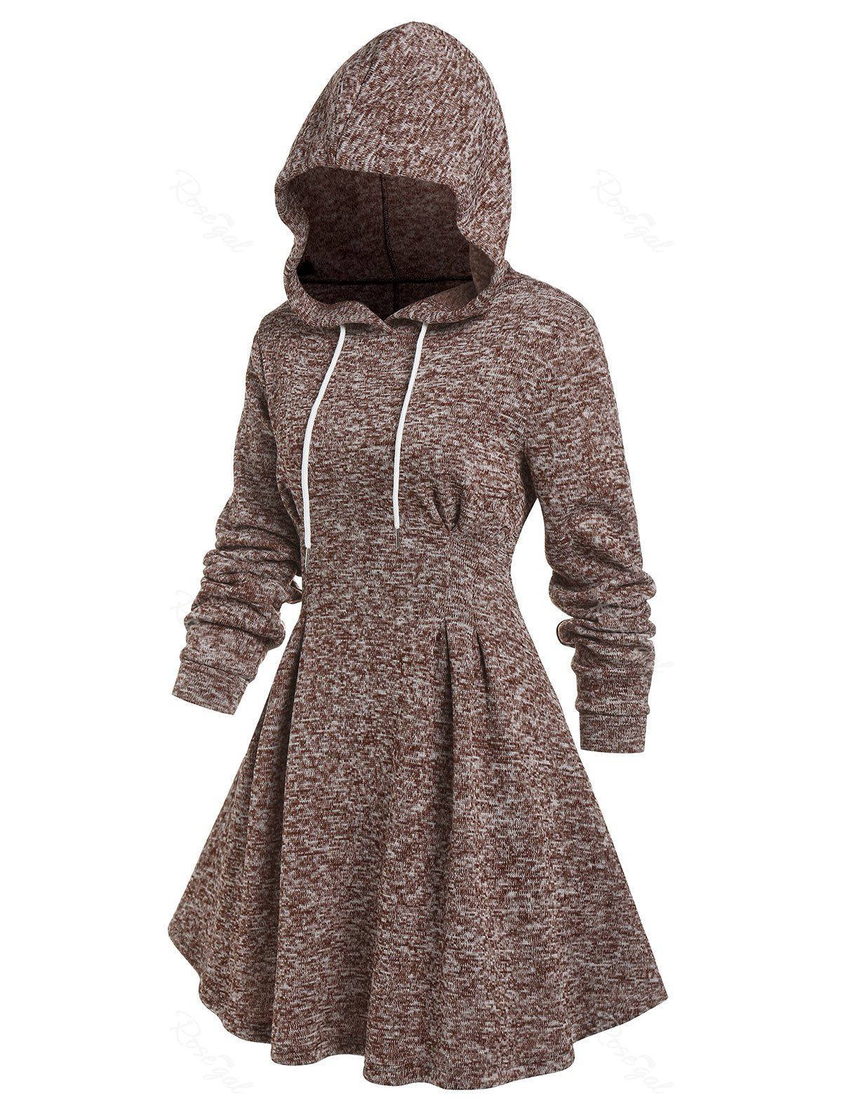 Sale Hooded Knitted Mix Color Flare Dress  
