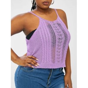 

Plus Size Openwork Cable Knit Cami Top, Light purple