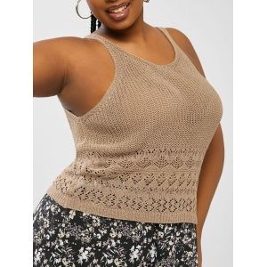 

Plus Size Pointelle Knit Tank Top, Light coffee