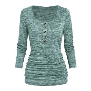 

Half Button Heathered Ruched T Shirt, Light green