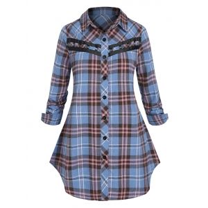 

Plus Size O Ring Plaid Button Up Blouse, Blue