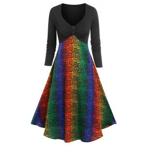 

High Waist Rainbow Color Snakeskin Pattern Dress, Black