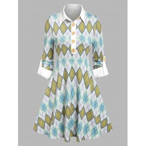 

Half Button Argyle Pattern Sweater Dress, Light green