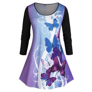 

Plus Size Butterfly Ombre Skirted Tunic T-shirt, Purple