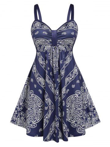 Plus Size & Curve Paisley Pattern A Line Dress - BLUE - 5X