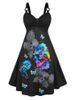 Plus Size Halloween O Ring Skull Rose Print Dress -  