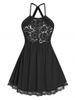 Plus Size Crisscross Lace Panel Babydoll Dress -  