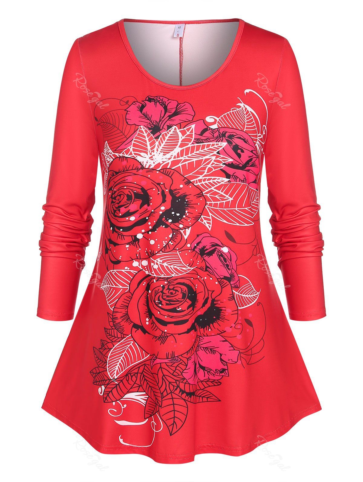 T-shirt Basique Imprimé Floral Grande Taille Rouge 1X