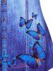 Chemisier Imprimé  Papillon de Grande Taille en Denim avec Boutons - Bleu 1X