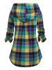 Plus Size Hooded Plaid Front Pockets Shacket -  