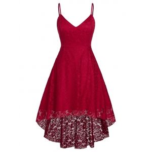 

Plus Size High Low Lace Midi Cocktail Dress, Red