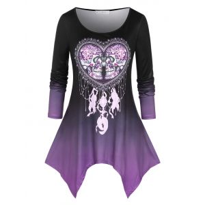 

Plus Size Ombre Skull Heart Hanky Hem Tunic Tee, Purple