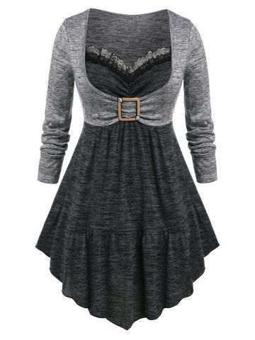 Plus Size Faux Twinset Space Dye Irregular Tee