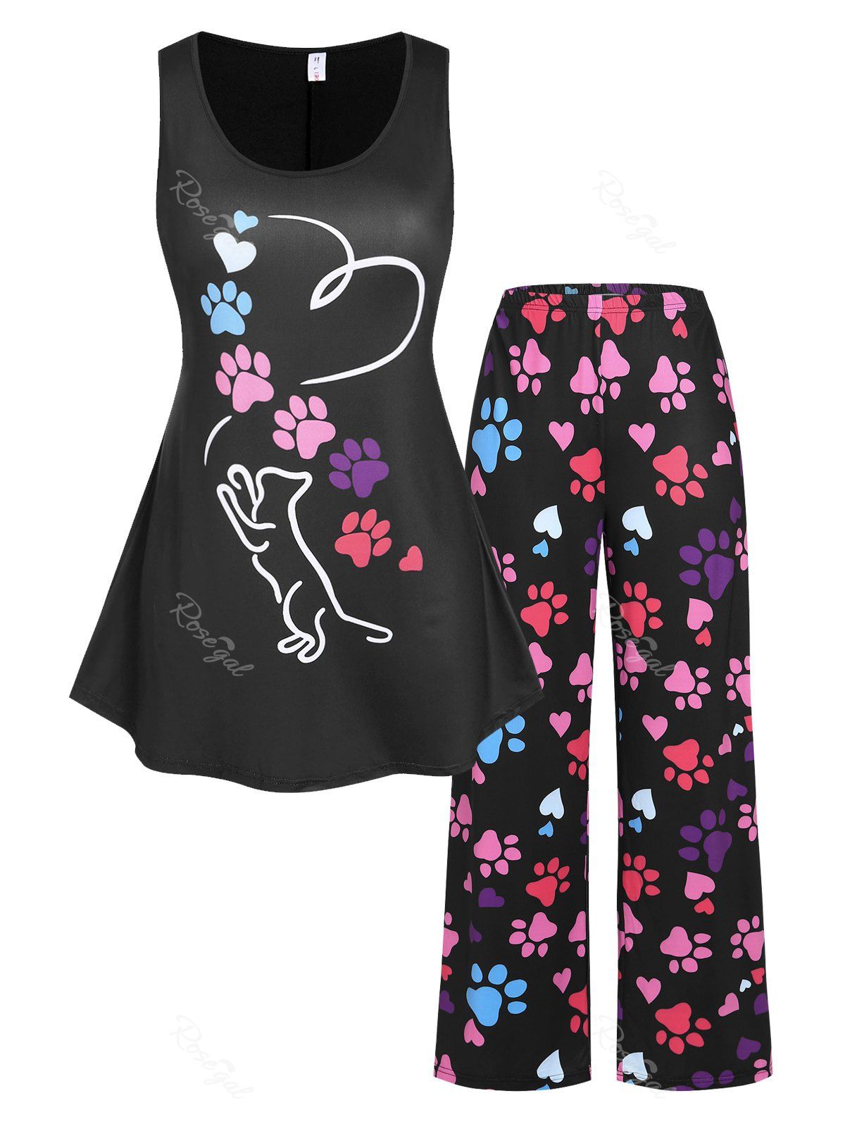 Fashion Plus Size Dog Footprints Matching PJ Top and Pants Set  