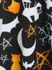 Robe D'Halloween à Imprimé Chat et Lune sans Manches à Lacets - Noir XXL