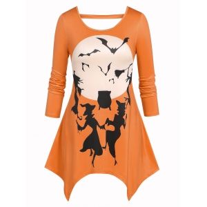 

Plus Size Witch Bat Printed Handkerchief T Shirt, Dark orange