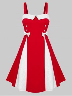 Plus Size Colorblock Bowknot Pin Up Dress - RED - 4X