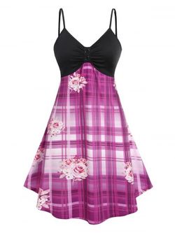 Plus Size & Curve Floral Print Plaid Empire Waist Dress - LIGHT PINK - 1X
