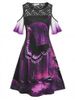 Plus Size Butterfly Print Lace Panel Cold Shoulder Dress -  