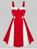 Plus Size Colorblock Bowknot Pin Up Dress -  