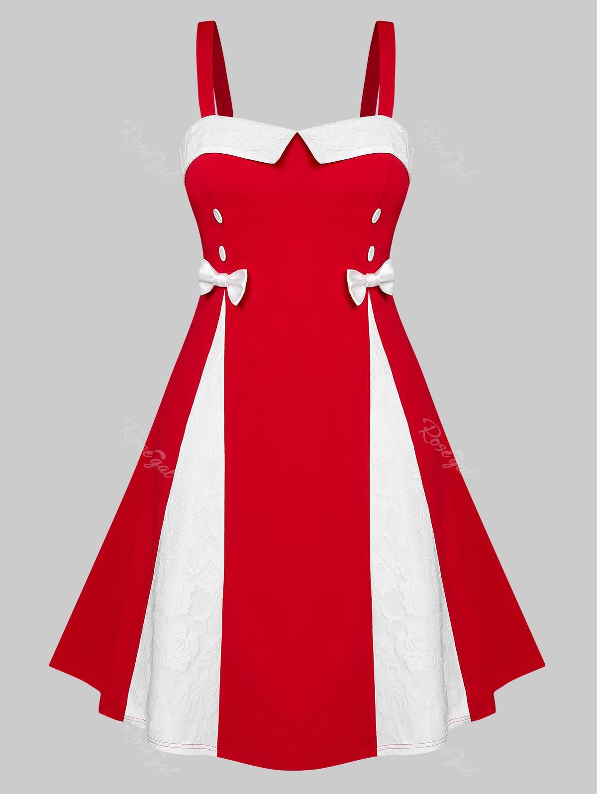 Fashion Plus Size Colorblock Bowknot Pin Up Dress  