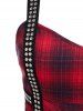 Plus Size Vintage Plaid Studded Fit and Flare Dress -  