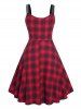 Plus Size Vintage Plaid Studded Fit and Flare Dress -  