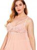 Plus Size Mesh Lace See Thru Lingerie Babydoll and Briefs Set -  