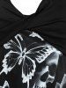 Plus Size Skull Butterfly Print Front Twist Halloween T-shirt -  