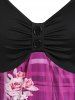 Plus Size & Curve Floral Print Plaid Empire Waist Dress -  