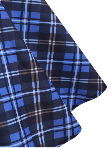 Mock Button Plaid Pussybow Dress